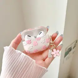 Transparent Ins Stylish Full Screen Small Flowers Cartoon Pendant Case Cover For AirPods 1 2 3 Pro 2 with Hanger  Advanced sense