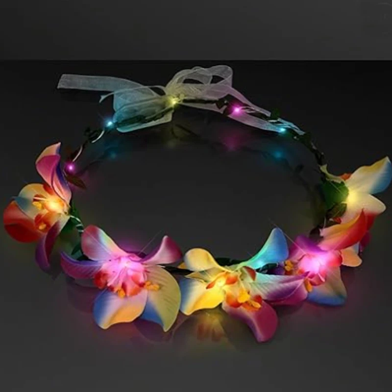5pcs wholesale Light Up Tropical Orchid Flower Crown Headband with Color Changing LED Lights