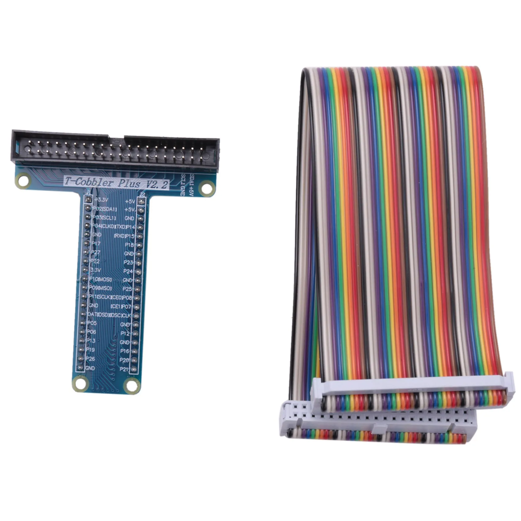 T Type RPi GPIO Breakout Expansion Board +20cm FC40 40Pin Flat Ribbon Cable for Raspberry Pi 3 2 Model B