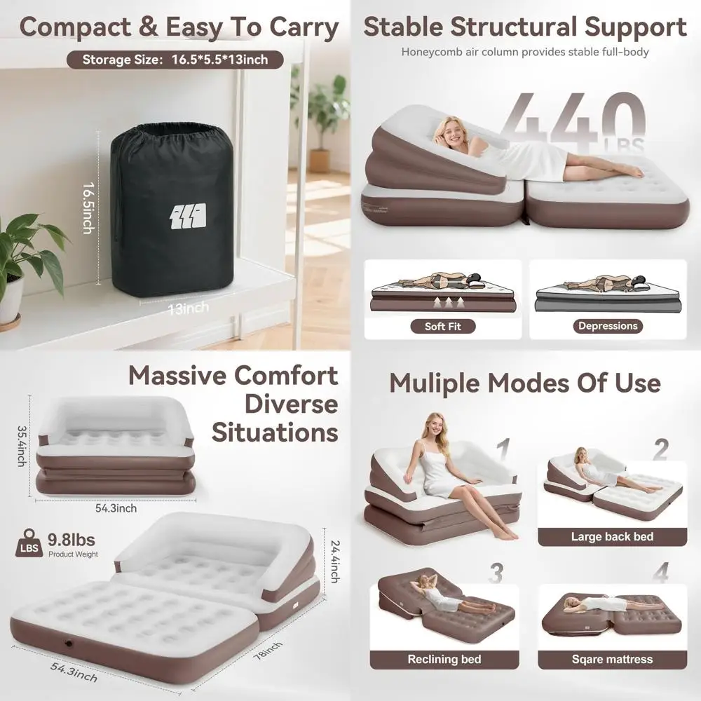 

Portable Inflatable Double Air Mattress Bed with Locking Top - Ideal for Camping and Outdoors (Khaki Brown)