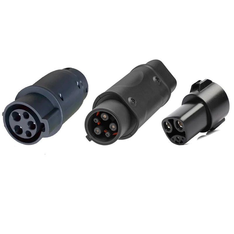 EVSE-Adaptador tipo 1 Tipo 2 para coche eléctrico, convertidor, conector, cargador EV, negro