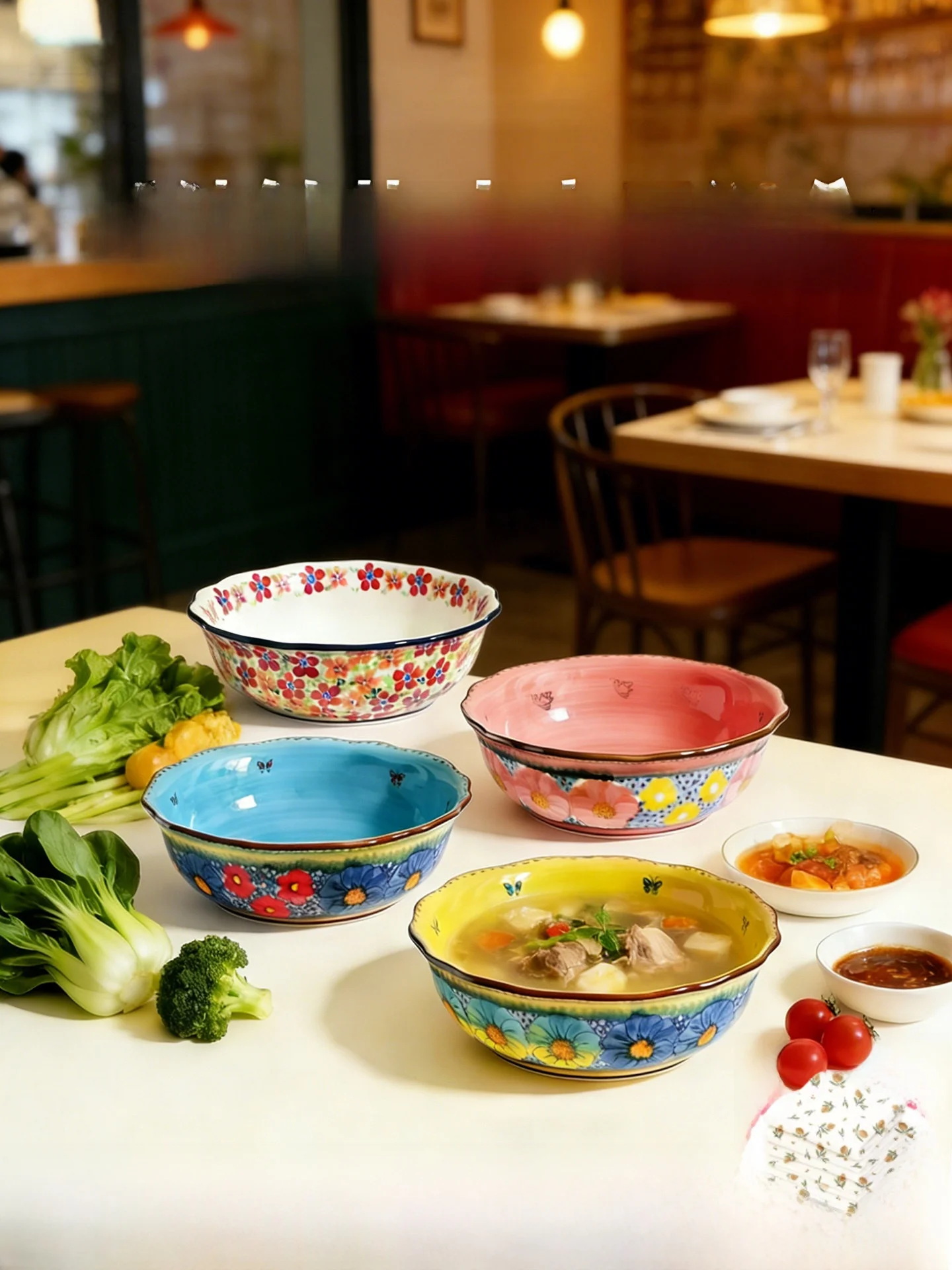 

Расписанная вручную большая керамическая супница премиум-класса для супа из рыбы саргана, семейная, новая модель 2026 года, круглая форма