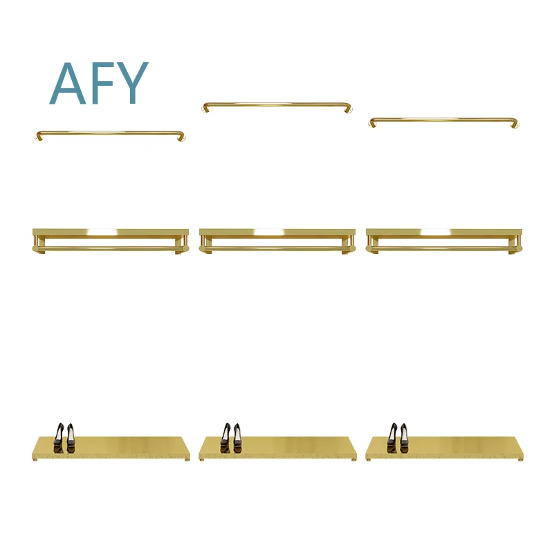 Clothing Display Stand for Apparel Store Wall Mounted Clothes Shelf Custom Boutique Gold Rack for Retail Shop Garment