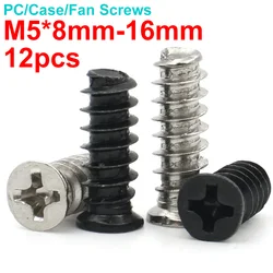 12pcs M5*8mm M5*10mm M5*12mm M5*14mm-16mm KB Computer PC Case Cooling Fan Mount Screw Heat Dissipation Fixer Little Head Screws