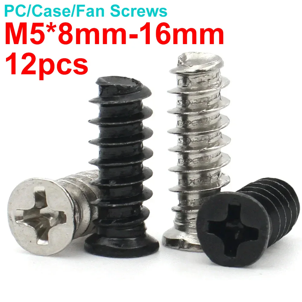 12pcs M5*8mm M5*10mm M5*12mm M5*14mm-16mm KB Computer PC Case Cooling Fan Mount Screw Heat Dissipation Fixer Little Head Screws