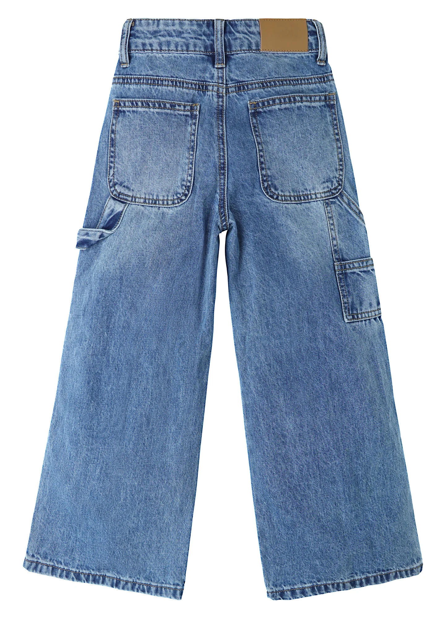 KIDSCOOL SPACE Girls' Wide-leg Jeans, Elastic Band Inside Big Patchwork Flared Denim Pants