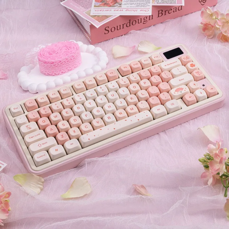 Pink Cherry Blossoms Theme Keycaps Set Customized PBT Sublimation MOA Profile Keyboard Cap for Mechanical Keyboard Accessories