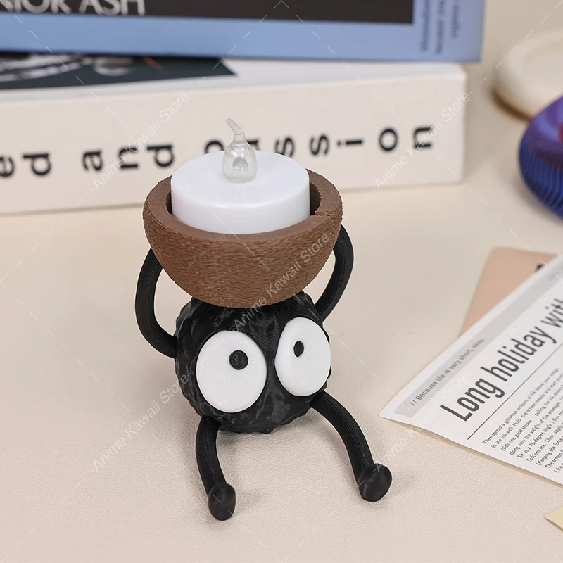 3D Printed Susuwatari Soot Sprite Tea Candle Holder Stand for Home Decor LED Night Light Desk Lamp Halloween Home Decor