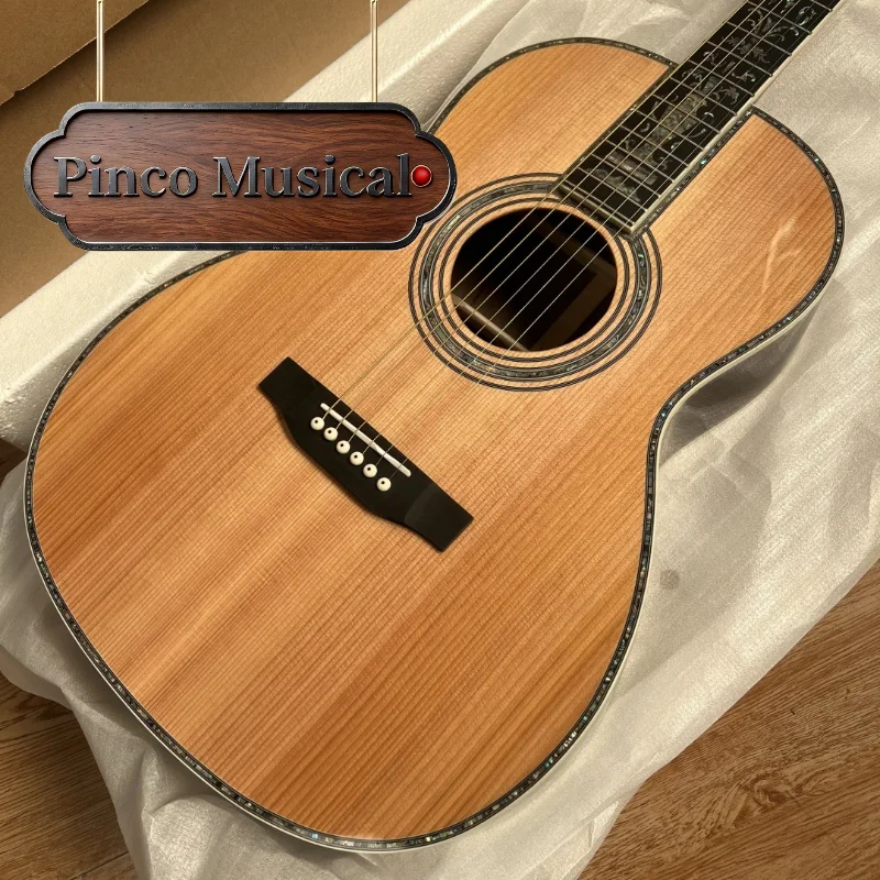 00045 Big Flower Red Cedar Top Acoustic Guitar Rosewood Back Sides Ebony Fretboard Vine Abalone Inlay Singing Fingerstyle