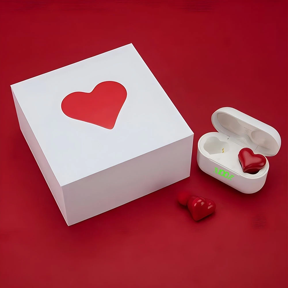 Наушники-вкладыши с цифровым дисплеем в форме сердца, Bluetooth 5,3, басовые стереонаушники, водонепроницаемые милые наушники-вкладыши