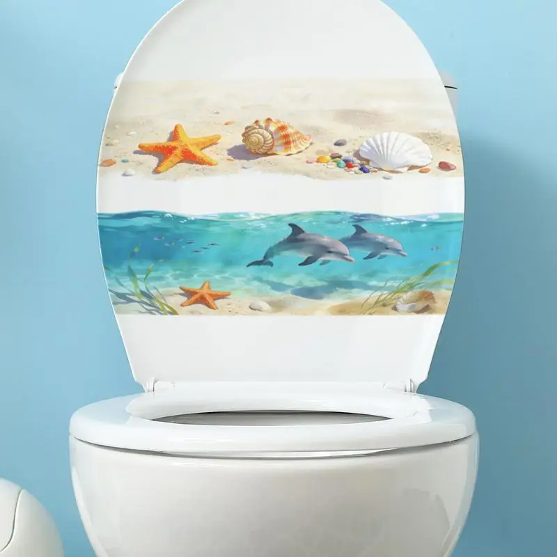 【HG】3D Ocean Wave Toilet Sticker Realistic Beach Floor Decal Waterproof Anti Slip Removable Seashore Bathroom Decor
