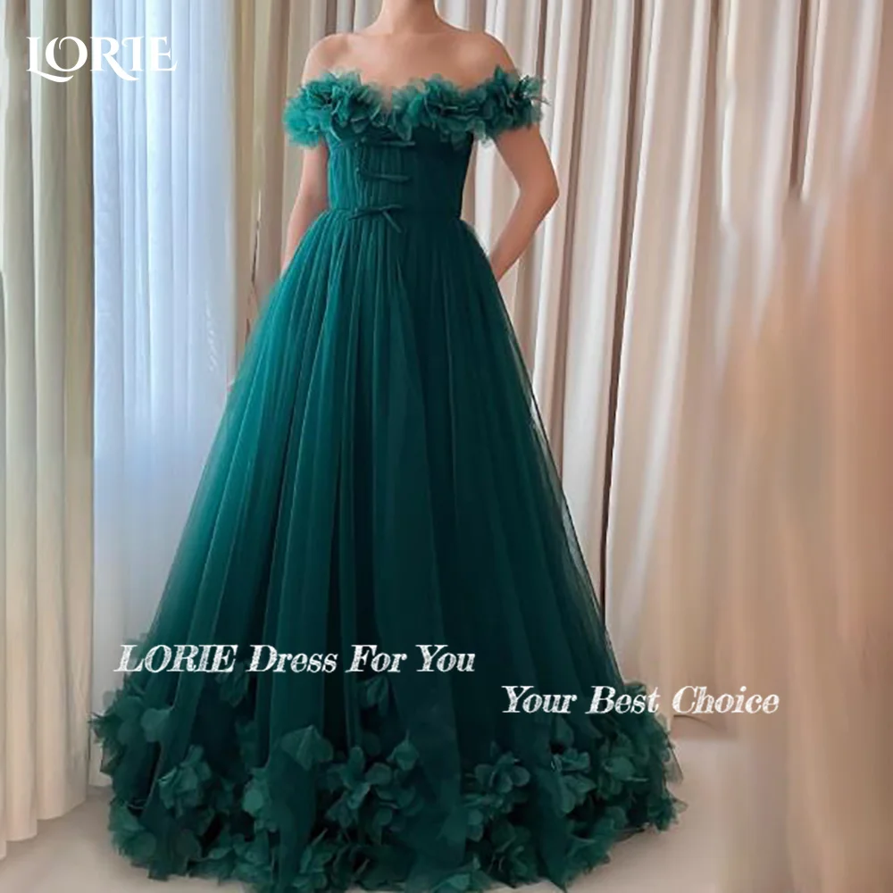 LORIE Off Shoulder Evening Dress 3D Flowers Saudi Party Dress A-Line Prom Dress Evening Dress Long Customized Cocktail Dress