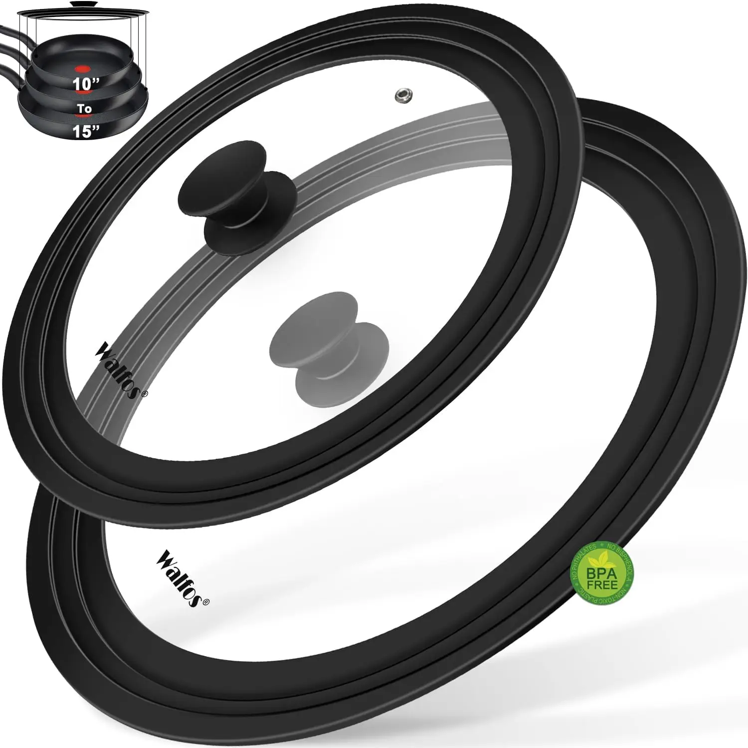 

2 универсальные крышки для кастрюль, крышка для сковороды с термостойким силиконовым ободком, подходит для всех диаметров от 10, 11, 12 до 13, 14, 15 дюймов