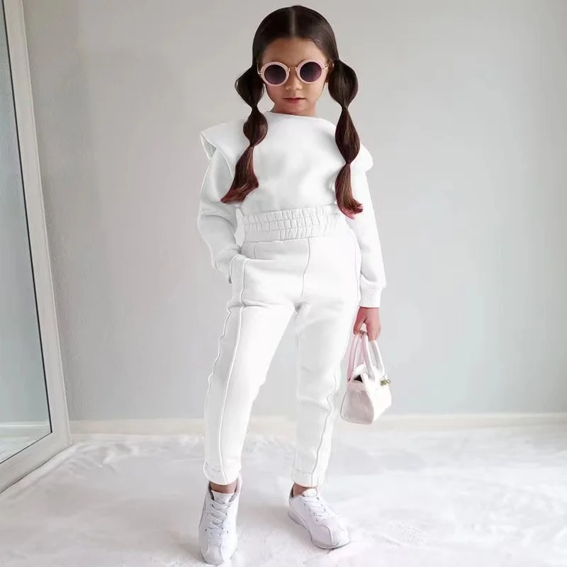 2024 Children\'s New Clothing For Girls Autumn And Winter Candy Color Fashion Long-sleeved Hoodie Pants Two-piece Set