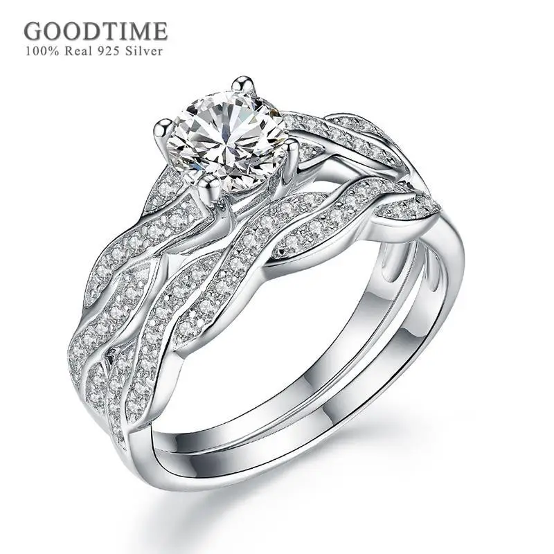 Luxury Pure 100% 925 Sterling Silver Ring Set For Woman Zircon Fine Wedding Band Bridal Set Jewelry Anniversary Gift