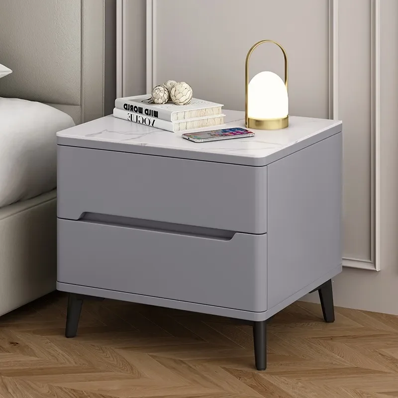 Solid Wood Sintered Stone Nightstand Modern Painted Bedroom Side Table with Soft Close Drawer Storage Furniture
