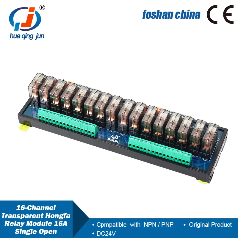 Chingjun 16-Channel Single Open Hongfa Relay Module 16A 24VDC Inputs NPN/PNP Relays for Solenoid Valves