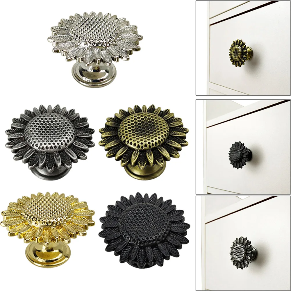 Sunflower Shape Zinc Alloy Furniture Handle Door Retro Dresser Knobs For Children Room Cabinets Drawers Cupboard Door Handle