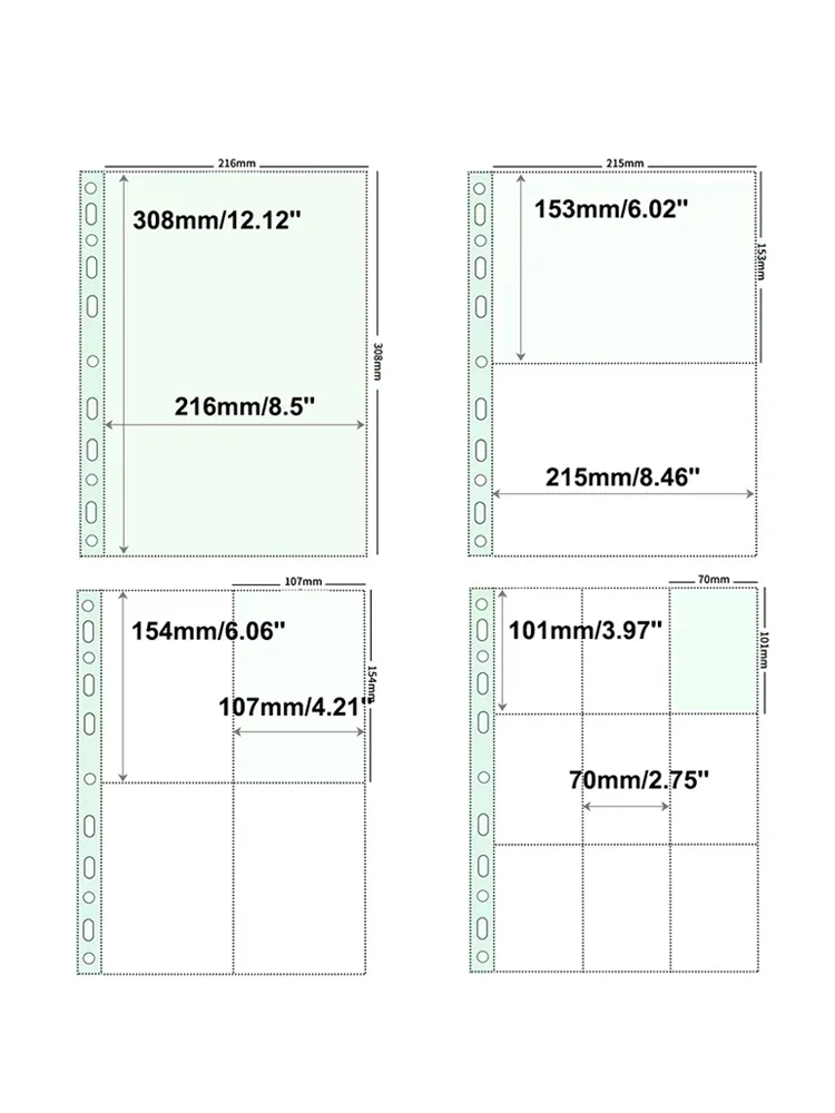 A4 Binder Sleeves Double Sided PVC Free Photo Album Pages Refill 1/2/3/4/6/8/9 Pocket Sleeve Transparent Photocard Binder Sheets