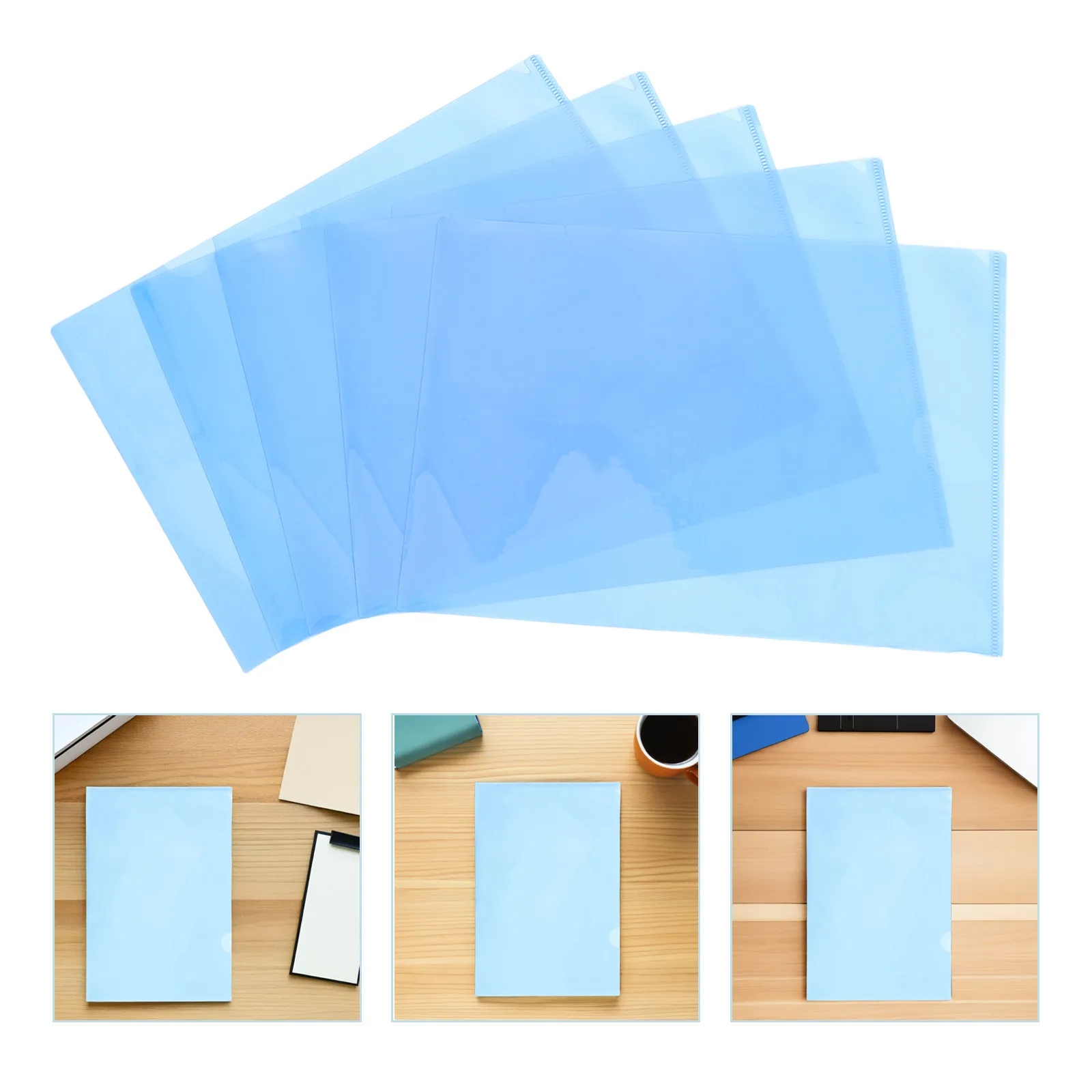 

30Pcs A4 L-Shaped Plastic File Folders Blue Waterproof Document Organizer for Office School Home Paper Protection Project
