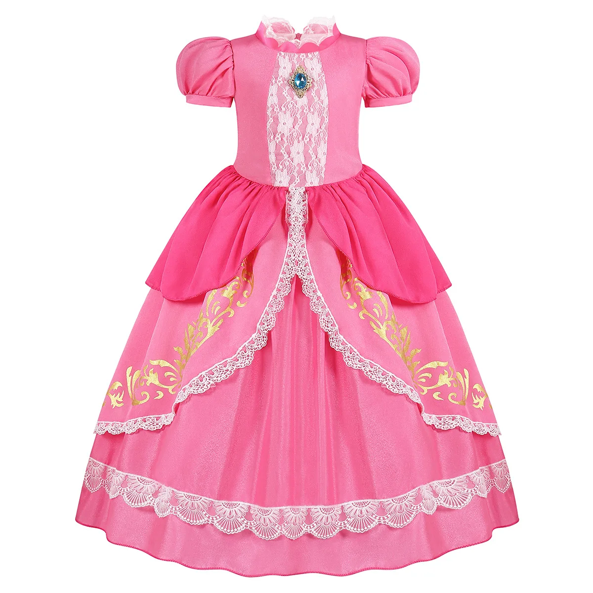 Girls Lolita Costume Vedio Game Lovely Peach Role Playing Princess Dress Plumber Brother Movie Cosplay Halloween Apparel 2-10Yrs