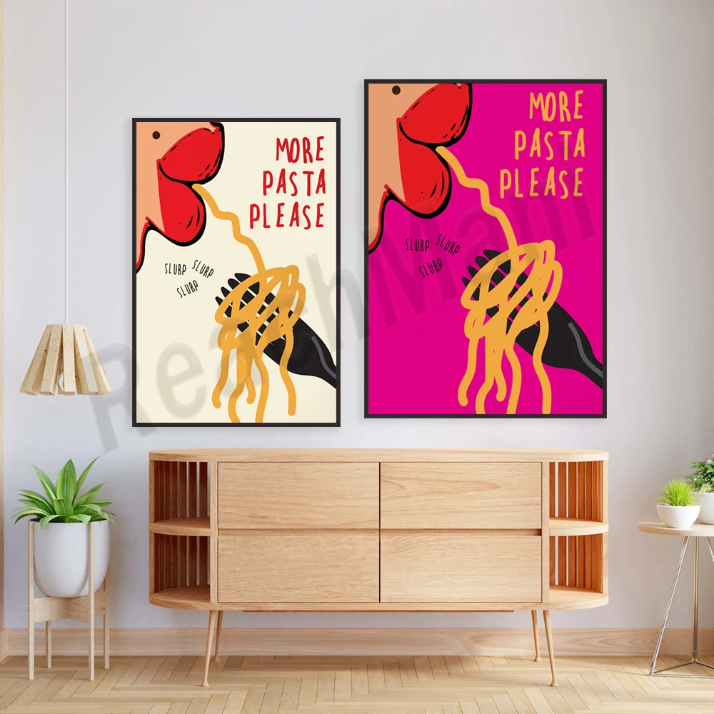 More Pasta Please Print - Pasta Night Vintage Poster - Pop Art Food - Modern Kitchen Decor - Food Sketches - Pasta Lover Gifts