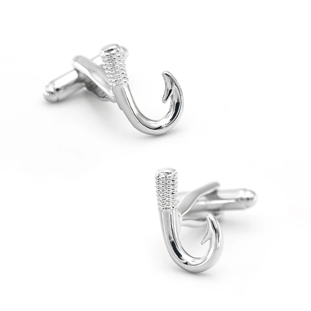 iGame Fishhook Cuff Links Quality Brass Material Silver Color Lure Design Cufflinks Wholesale & Retail