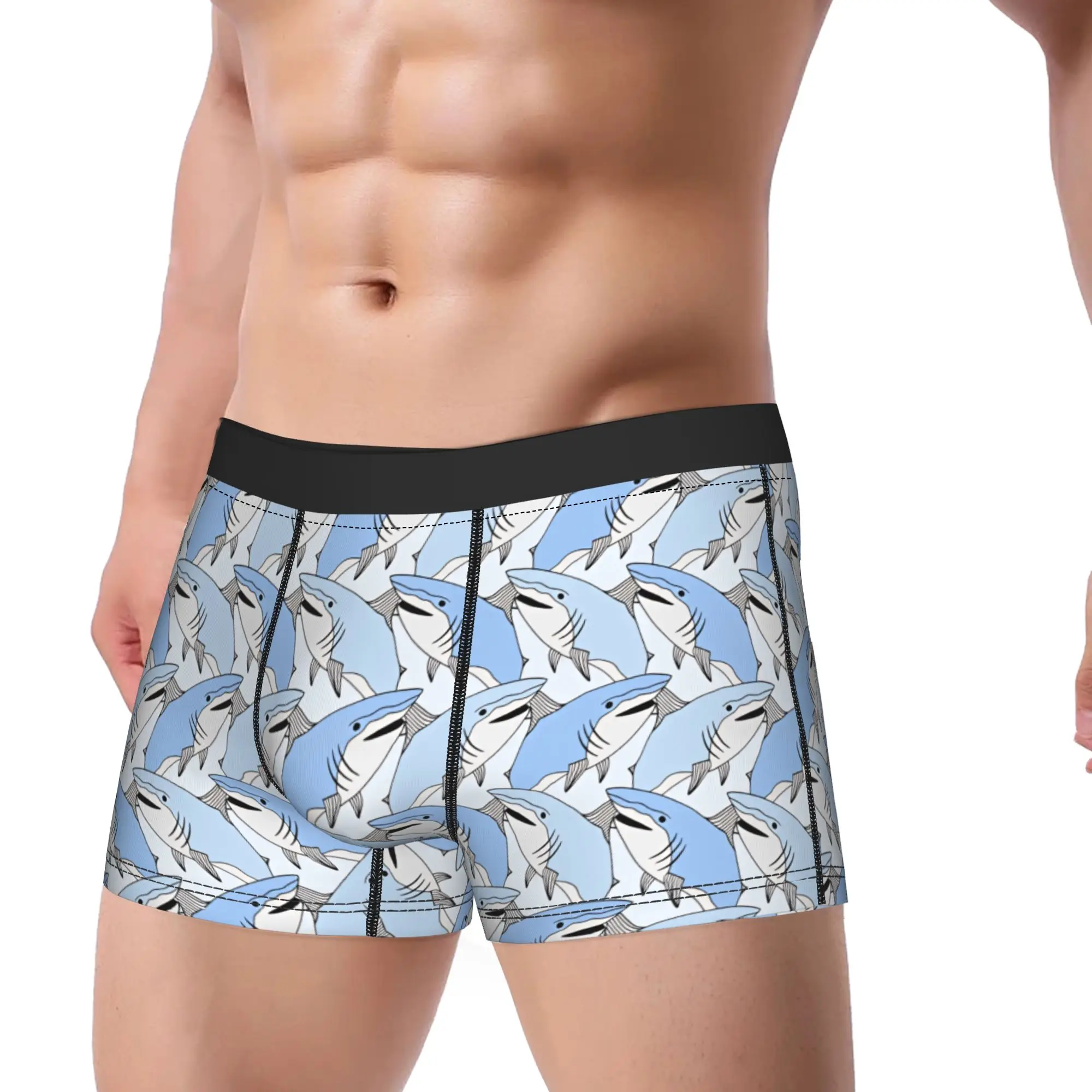 Cute sharks pattern Trunk  Pouch Underwear High Quality Printing Boxer Brief Comfortable Man Panties Plus Size 2XL