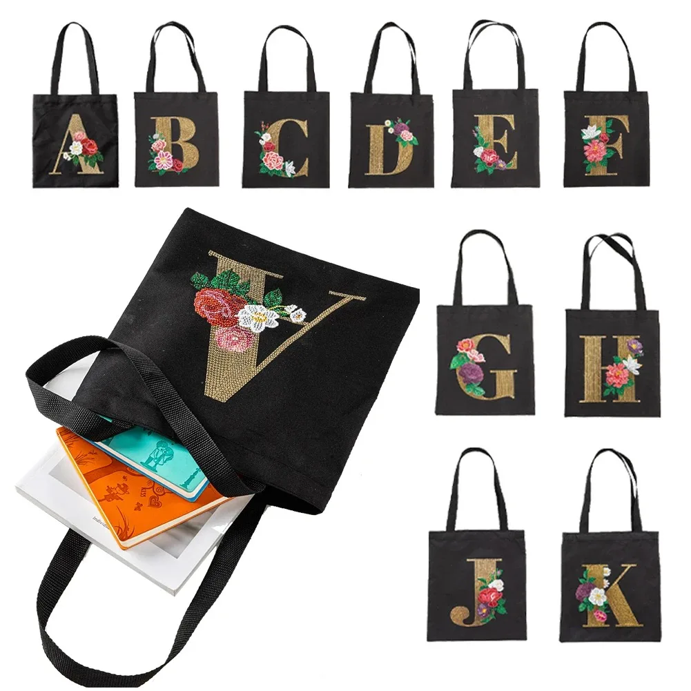 A-Z DIY Diamond Painting Handbag Mosaic Drill Eco-friendly Shopping Storage Bags Cross Stitch Grocery Tote Home Craft Organizer