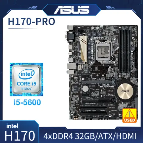 Scheda madre ASUS H170-PRO + kit CPU i5-6500 Intel H170 LGA 1151 4×DDR4 64GB M.2 PCI-E 3.0 DVI HDMI ATX