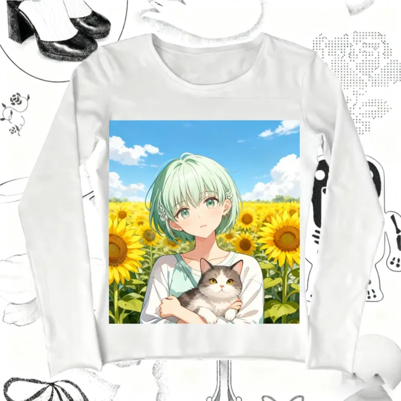 

Harajuku Ретро 90-х Эмо Повседневные Панк Детские Kawaii Футболки с длинными рукавами и принтом аниме Y2k Стиль Топы с длинными рукавами Уличная женская одежда