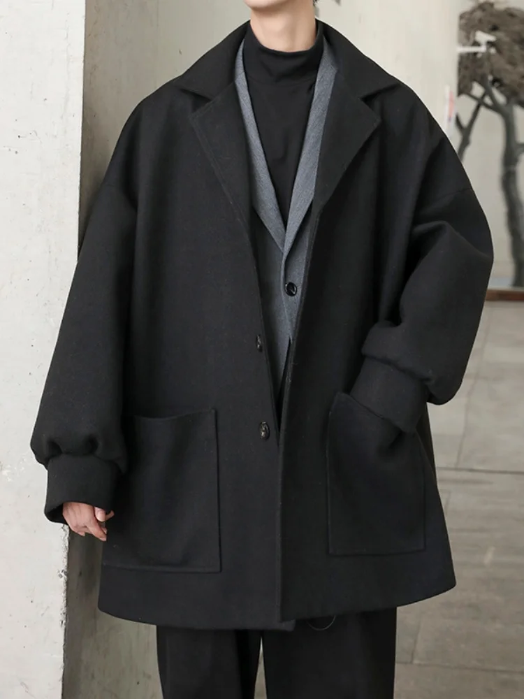 

Мужское шерстяное пальто утепленное, осенне-зимнее, модное, в корейском и гонконгском стиле, свободного кроя, парное, средней длины