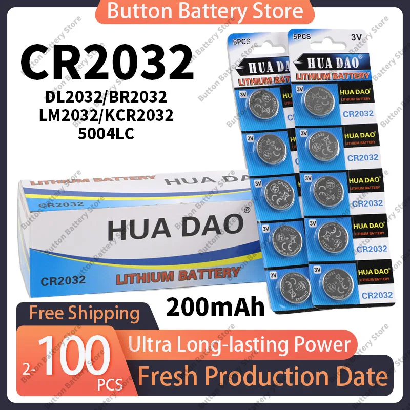CR2032 3 В литиевая батарея высокой емкости 200 мАч, 2-100 шт., для часов, игрушек, калькулятора, ключа от машины, пульта дистанционного управления, DL2032,5004LC, длительный срок службы CR2032 3 В литиевая батарея высокой емкости 200 мАч, 2-100 шт., для часов, игрушек, калькулятора, ключа от машины, пульта дистанционного управления, DL2032,5004LC, длительный срок службы