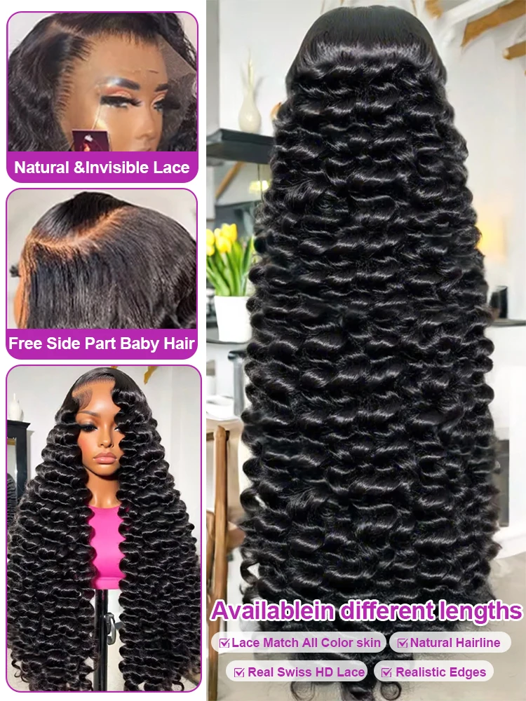250 densidade solta natureza onda profunda 13x4 13x6 frente do laço perucas de cabelo humano brasileiro 30 40 Polegada encaracolado onda de água hd peruca frontal do laço
