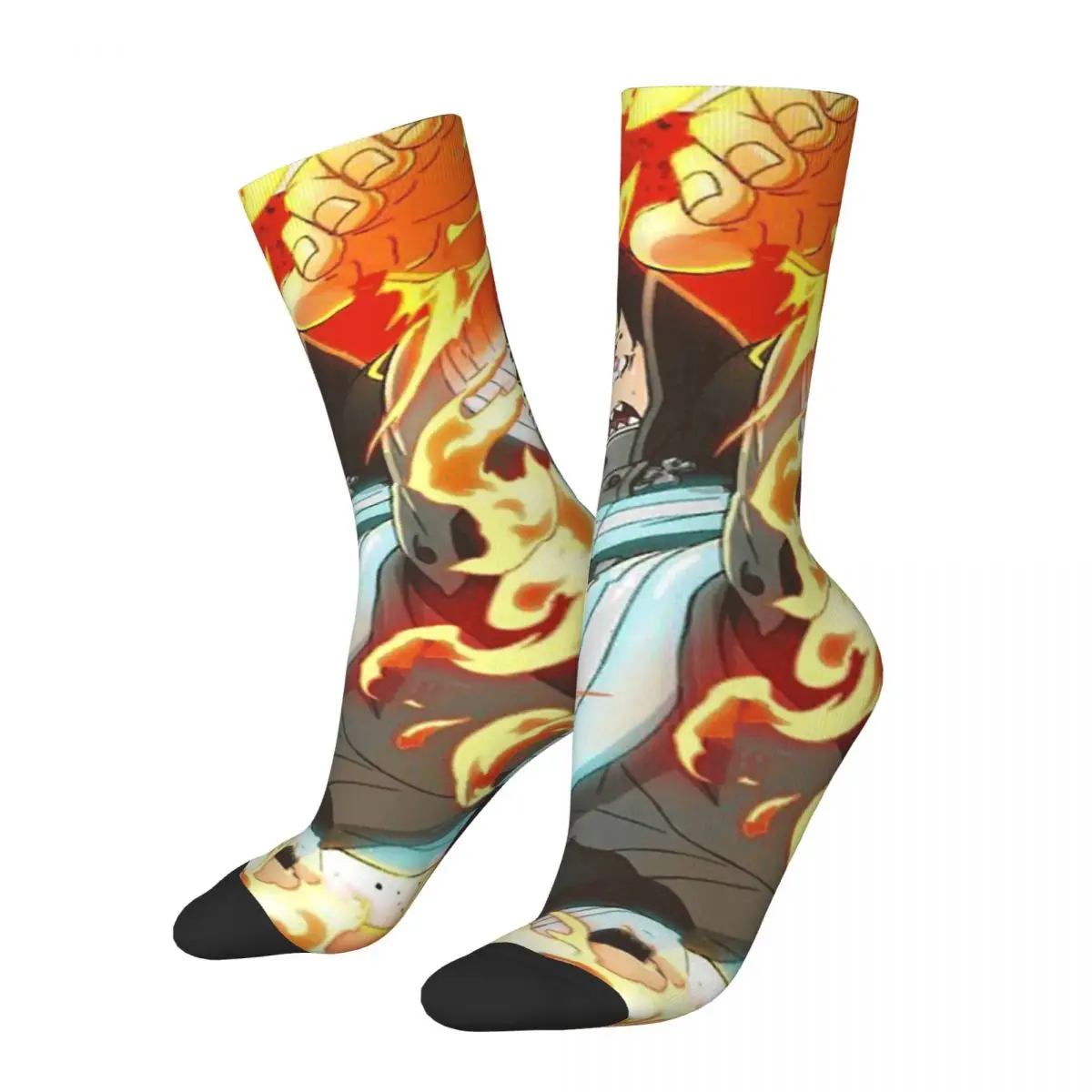 Crazy Sock for Men Shinra Kusakabe In Flames Hip Hop Harajuku Anime Enen no Shouboutai Quality Pattern Printed Boys Crew Sock