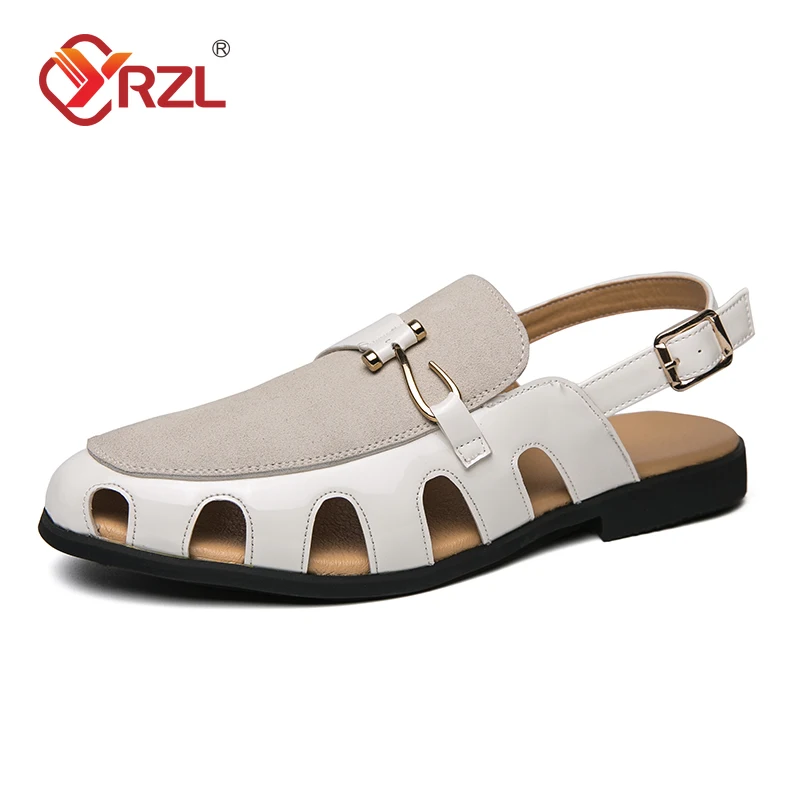 

YRZL Men's PU Leather Sandals Men Trendy Summer Hollow Buckle Shoes Mens Big Size Casual Comfortable Outdoor Office Sandals