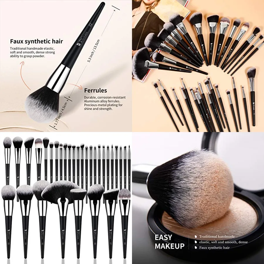 

32Pcs PRO Grade Makeup Brushes Set Premium Ultra-soft Synthetic Foundation Contour Powder Blush Concealer Eyeshadow Classic Black Professional Make up Brushes
