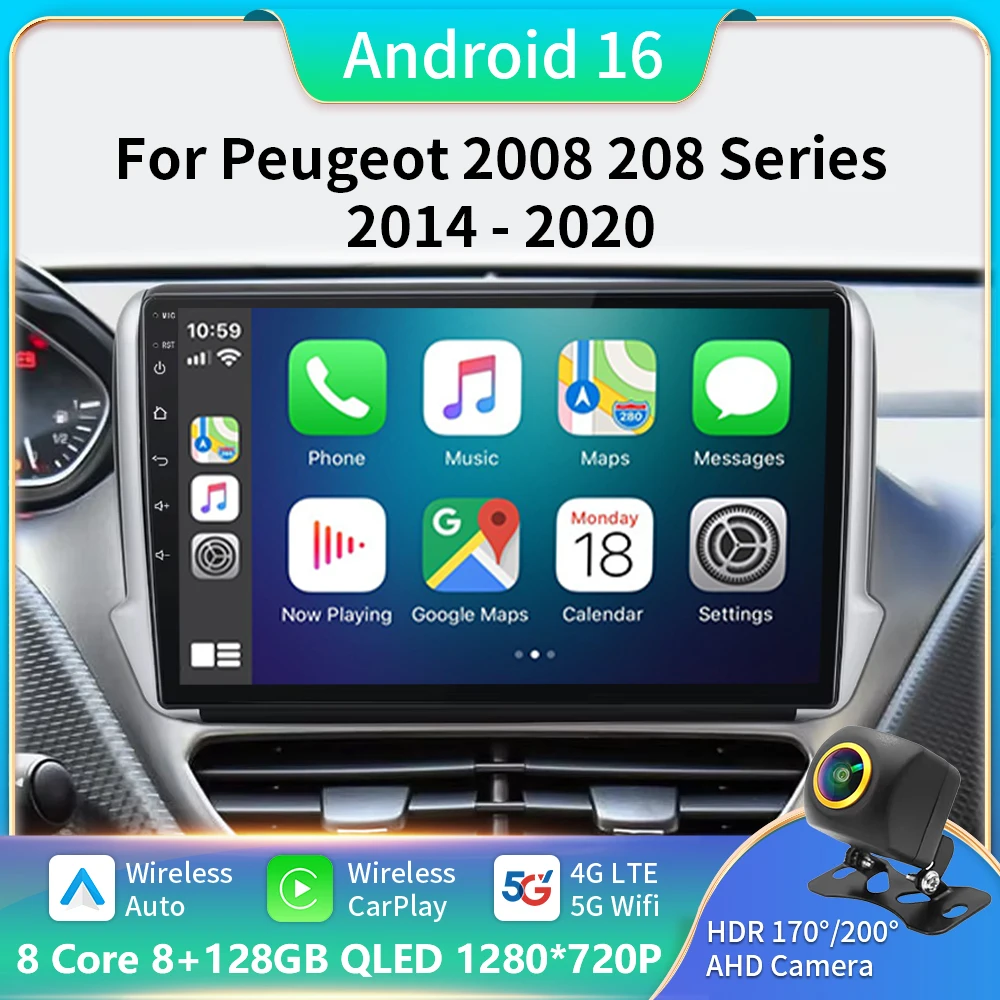 Android GPS Car Radio For Peugeot 2008 208 Series 2012-2020 Autoraido Stereo Navigation GPS Multimedia Video Carplay DVD