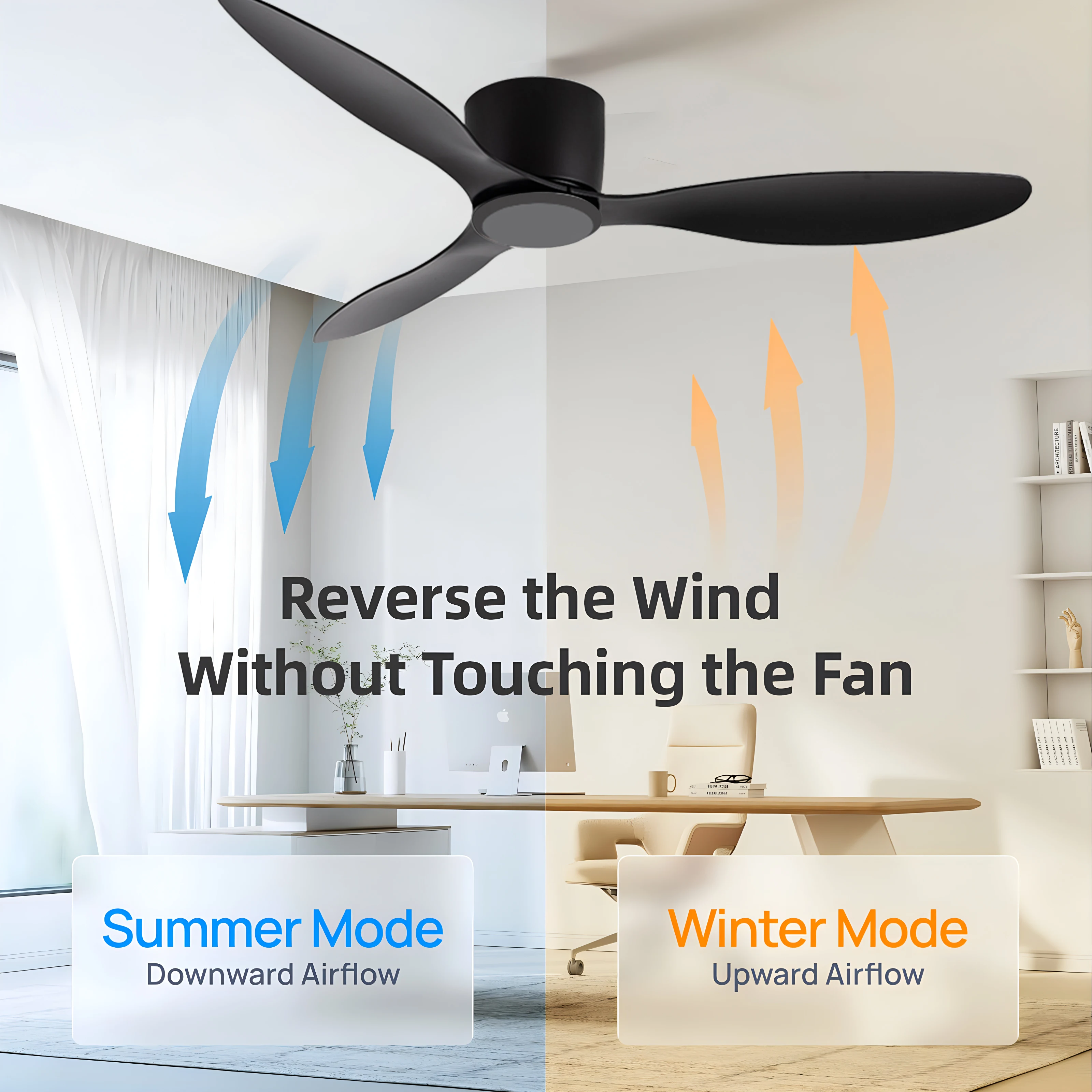 IRALAN Modern Black White Low Floor DC Motor 30W Ceiling Fans With Remote Control Simple Ceiling Fan Without Light Home Fan