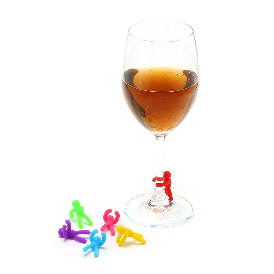 Set of 12pcs Reusable Cheap Human Body Man Shape Silicone Wine Glass Charm Markers