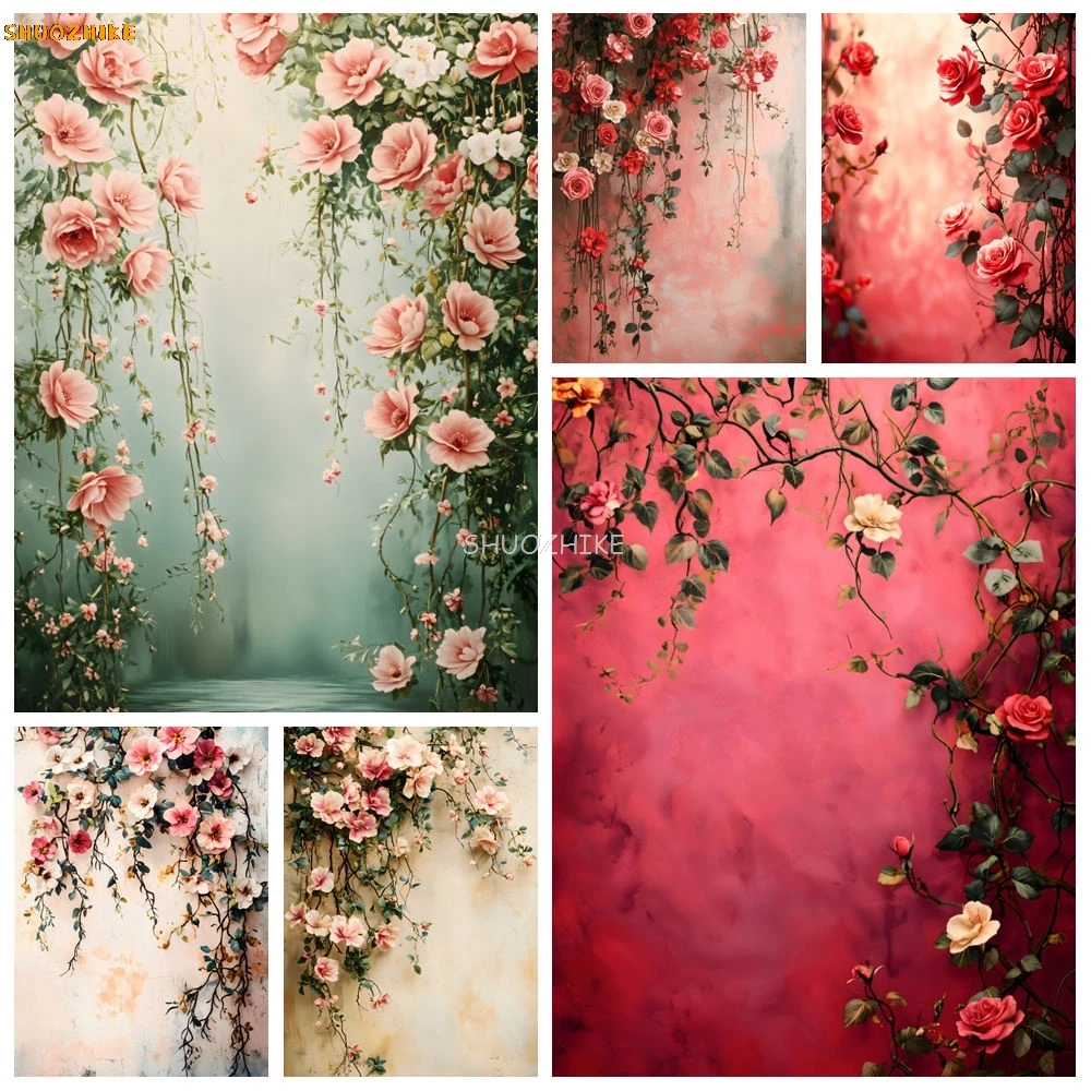 

Vintage Flower Wall Photography Backdrop Abstract Flower Floral Wedding Birthday Party Art Portrait Background Photo Studio Prop