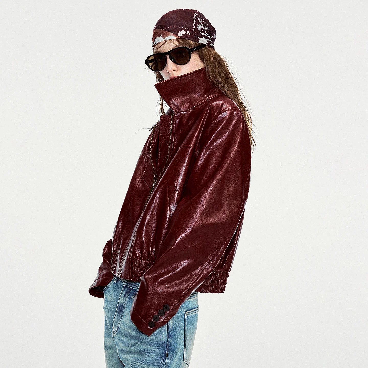 TOYOUTH Liberté Women Jacket 2026 Winter New Vintage Sweet Moto Faux Leather Cherry Red Coat