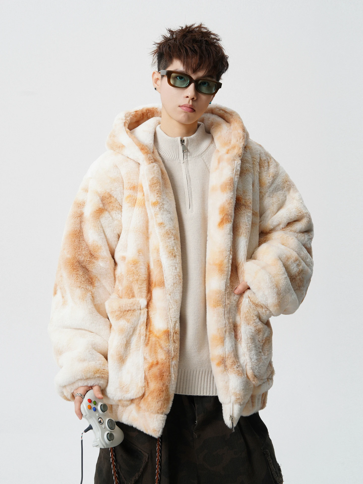 

Теплая мужская хлопковая куртка в стиле ретро с воротником-стойкой и искусственным мехом тай-дай для зимнего молодежного повседневного модного длинного цвета...