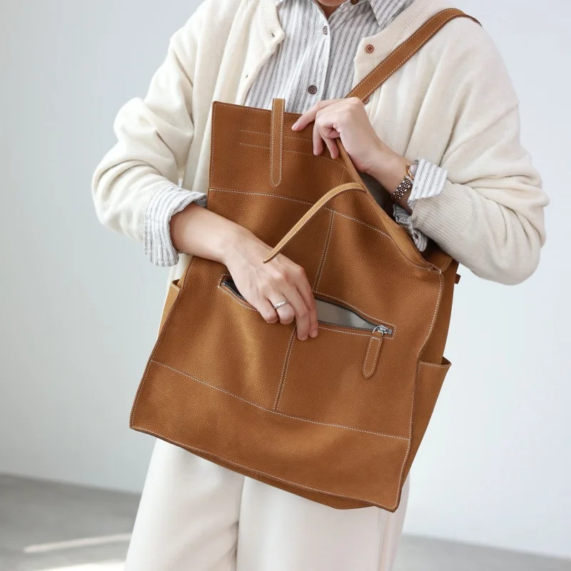 حقيبة ظهر من الجلد الطبيعي ذات سعة كبيرة مناسبة للتناول اليومي والعمل القصير أو الرحلة #4