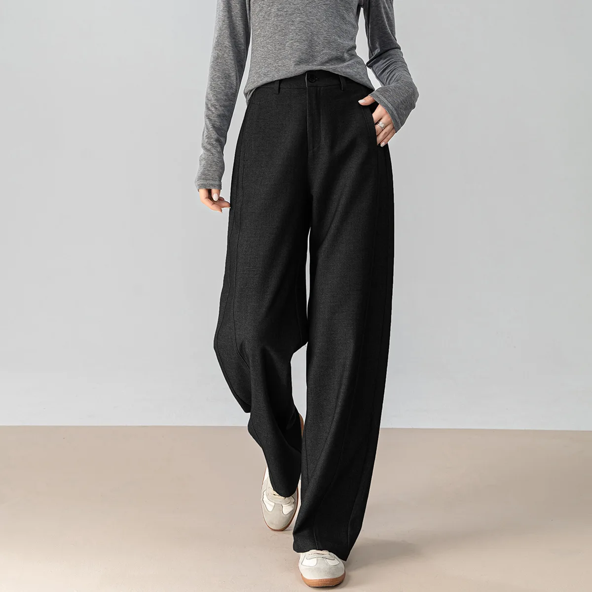2025 Wool Gray Straight Suit Pants Women's New Autumn Drape Women's Pants Casual Scimitar Wide-leg Pants