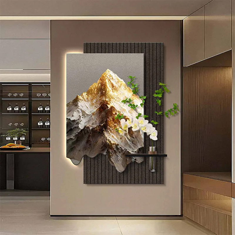 الحجر الرملي معلقة اللوحة الحديثة الفاخرة باب المدخل الديكور اللوحة المائية النباتات الخضراء الراقية الجدار مصباح اللوحة #4