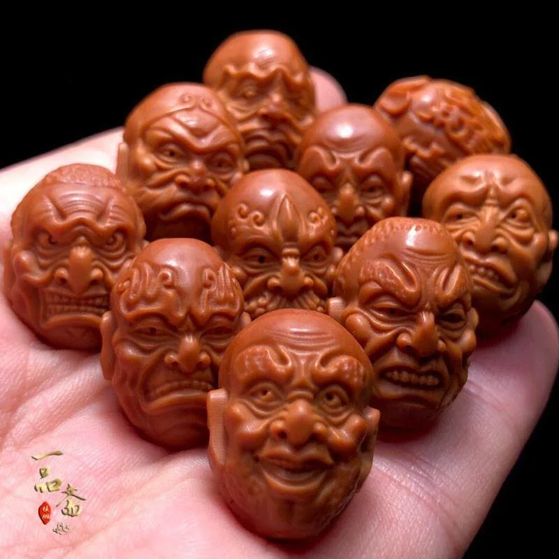 Fine Hand Sculpted Olive Kernel Double Sided Eighteen Arhats Beaded Bracelet Unisex Traditional Buddhist Meditation Worry Amulet