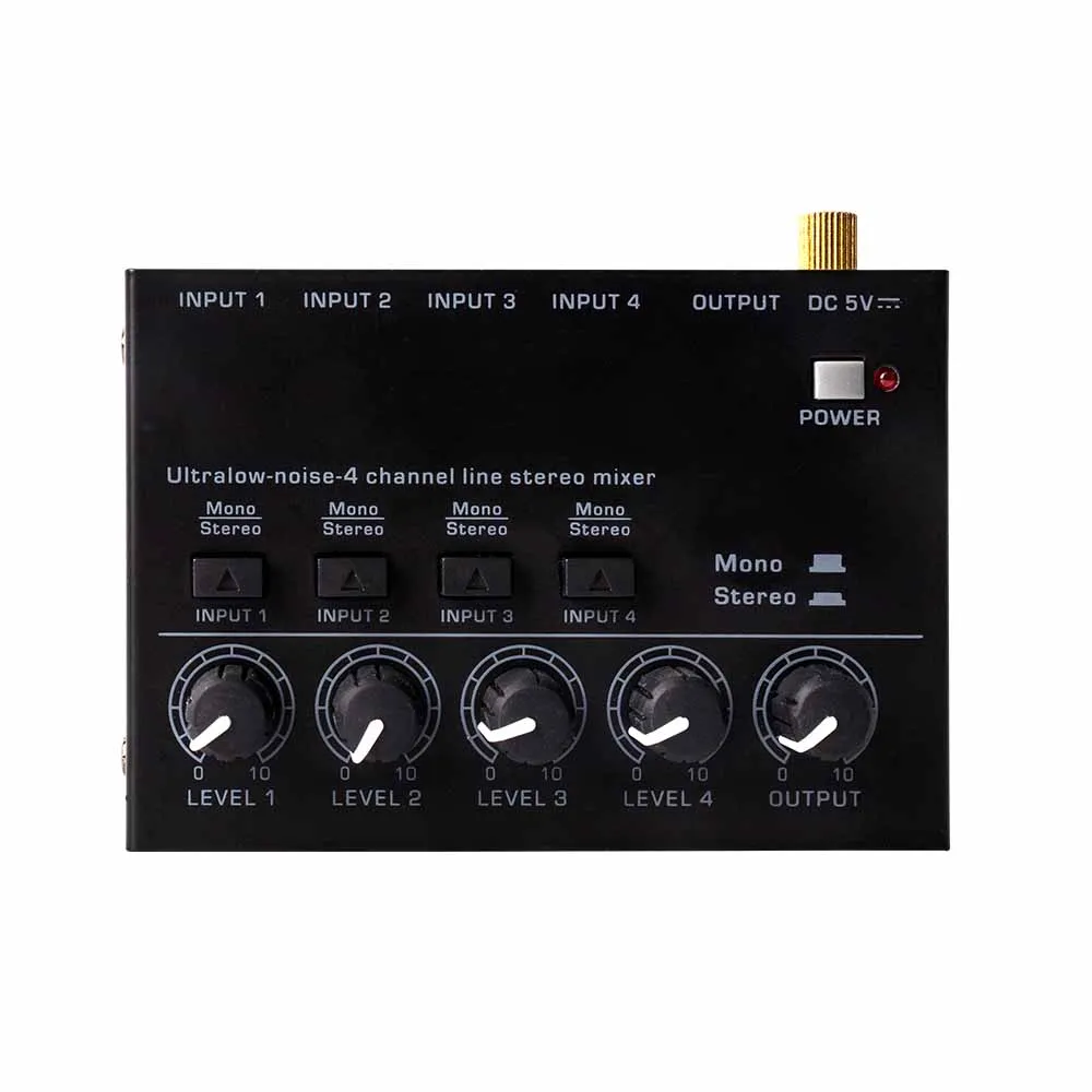 MAX400 Audio Mixer Mini Stereo Mixer Ultralow Noise 4 Channels Mixers Mixing Console DC5V for Electric Guitar Drum Piano