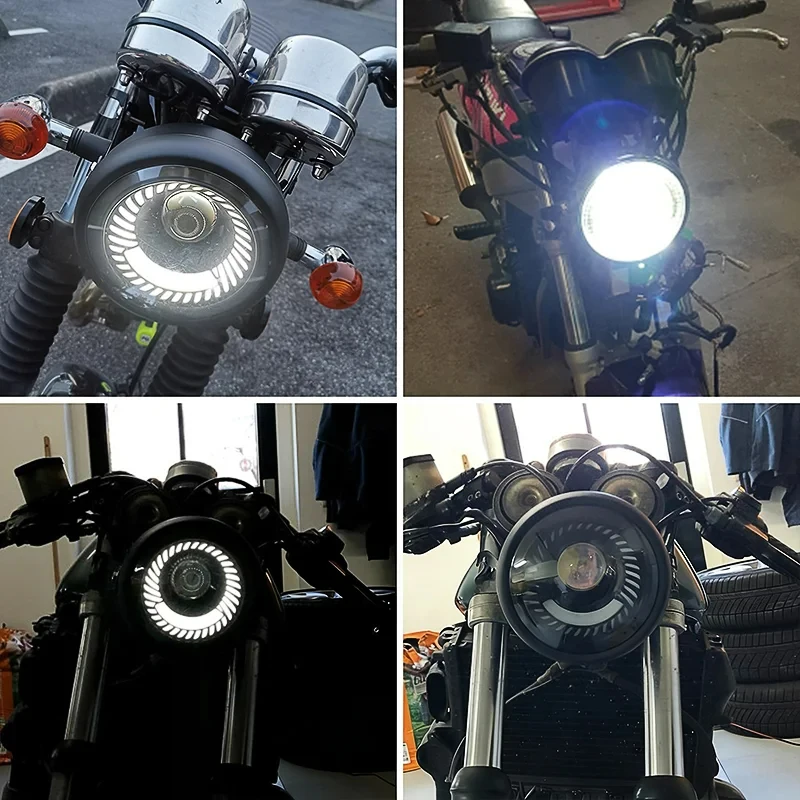 Universal 6.5 Inch LED Motorcycle Headlight Retro Round DRL Angel Eyes Daytime Running Light For Cafe Racer Driving Lamp