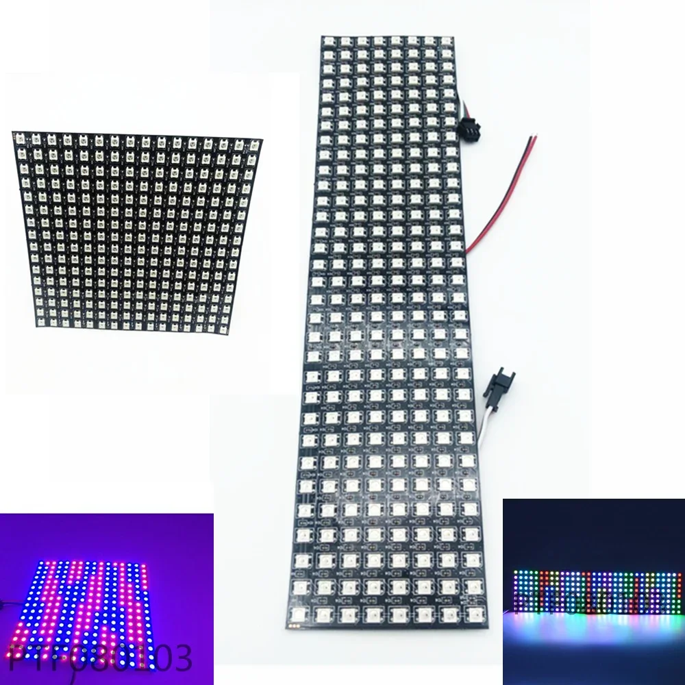 

WS2812 WS2812B Цифровая гибкая светодиодная панель 8*8 16*16 8*32 микселей, WS2812 Индивидуально адресуемая RGB Полный цвет мечты DC5V